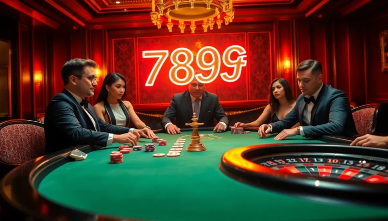 Enjoy the thrill of high-stakes poker at 789f casino, featuring colorful chips and an elegant atmosphere.